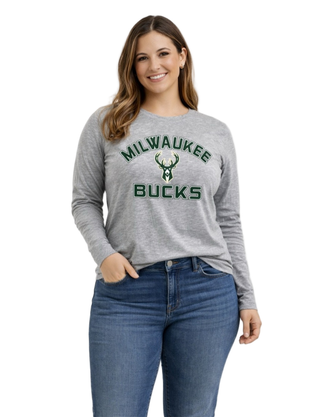 NBA Gray Milwaukee Bucks long sleeve tee shirt
